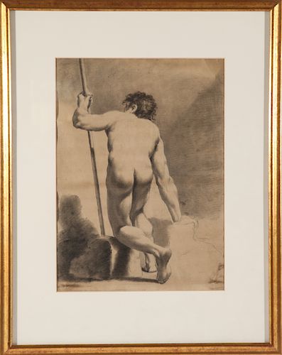 "Male Nude with Staff" Pencil Study on Paper