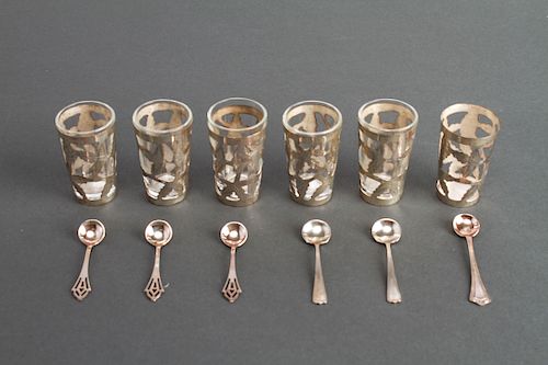 Sterling Mexican Liqueur Set & Sterling Spoons,12
