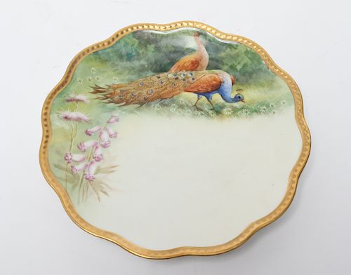 Limoges France Hand-Painted Plate with Peacock