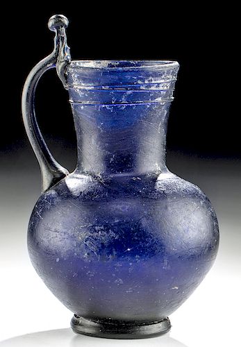 9th C. Islamic Glass Pitcher - Deep Cobalt Blue