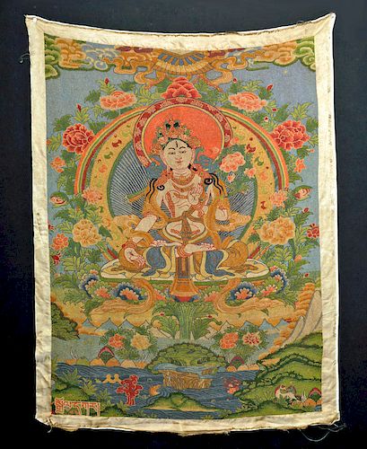 19th C. Tibetan Silk Thangka - White Tara Bodhisattva