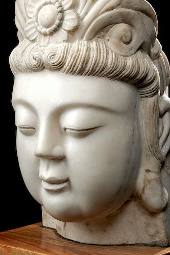 Huge 19th C. Chinese Qing Marble Bodhisattva Head