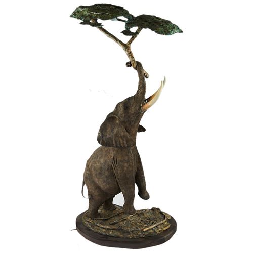 Christopher Smith Bronze Elephant Lamp Sculpture