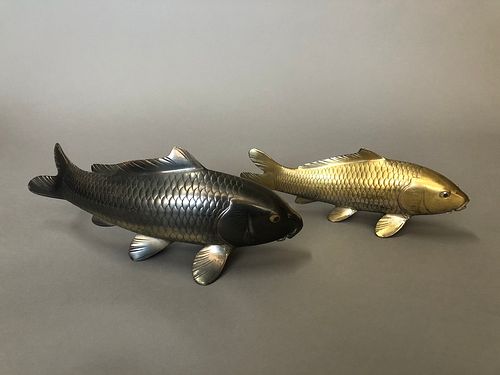 Pair of Japanese Silvered & Gilt Bronze Koi Fish/Signed
