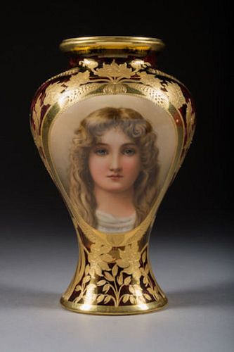 Royal Vienna Iridescent Portrait Vase Titled Winter