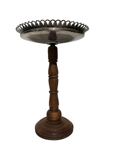 Gorham Sterling Silver & Carved Wood Side Table 