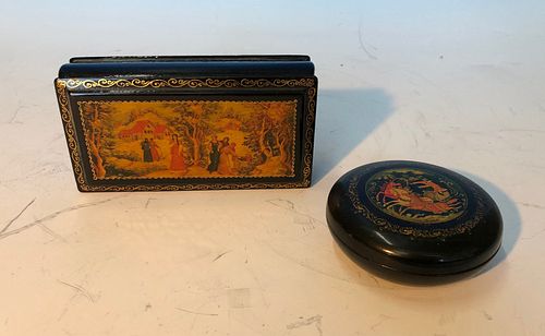 Two Russian Laquered Boxes Signed