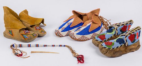   Unknown | Lot of 4-Beaded Awl Case, Floral Moccasins, Moccasins, & Moccasins with Tassels
