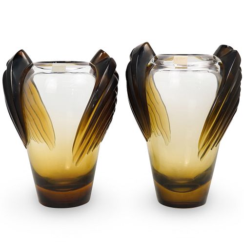 (2) Lalique Art Deco Marrakech Vases