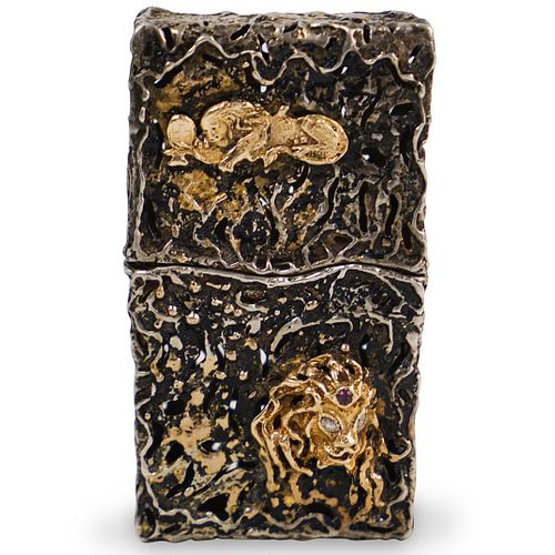 Sterling Silver, Gold and Diamond Cigarette Case