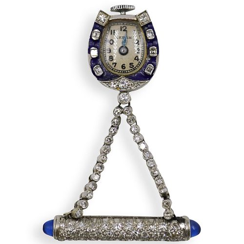 Art Deco Diamond and Enamel Clock Pin