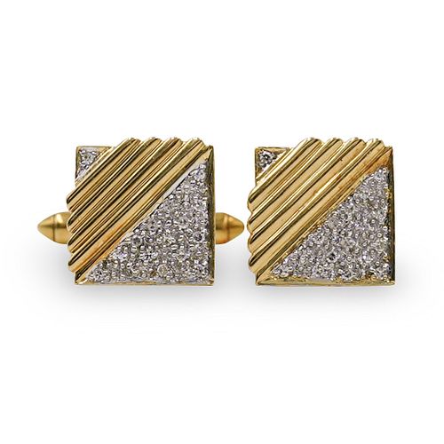 Pair Of 14k Gold and Diamond Cufflinks