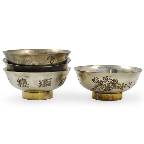 (4 Pc) Chinese Export Silver Plated Bowls