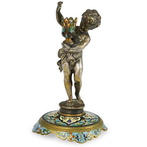 French Silver Bronze Figural Candlestick