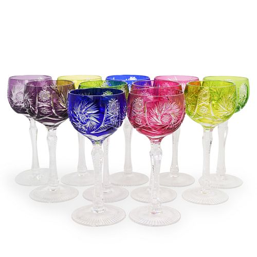 (11 Pc) Bohemian Colored Cut to Clear Glasses