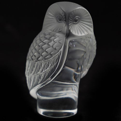 Lalique Crystal Owl Paperweight