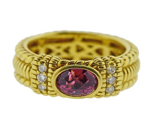 Judith Ripka 18K Gold Diamond Tourmaline Band Ring