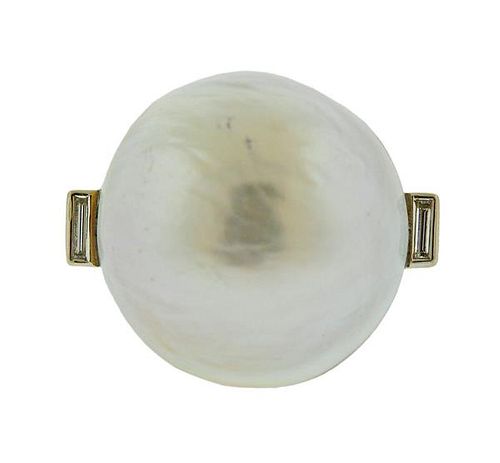 Gold Diamond Mabe Pearl Dome Ring