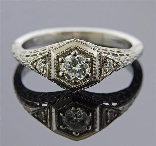 Filigree Platinum Diamond  Ring