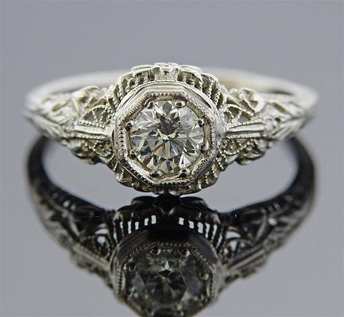 Filigree 18K Gold Diamond Engagement Ring