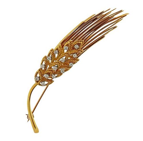 Tiffany &amp; Co 18K Gold Diamond Wheat Brooch Pin