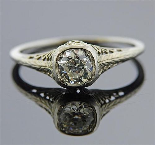 Art Deco 18K Gold Diamond Engagement  Ring