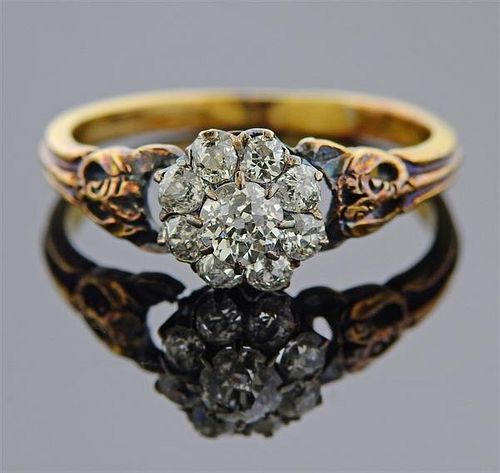 Antique 18K Gold Diamond Flower Ring