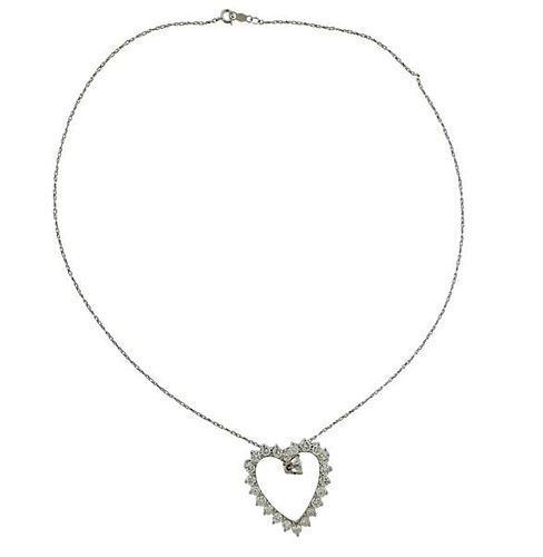 14k Gold Diamond Heart Pendant Brooch Necklace 