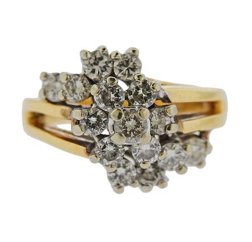 14k Gold Diamond Cluster Ring 