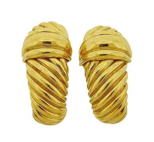 David Yurman 18K Gold Thoroughbred Shrimp Clip Earrings