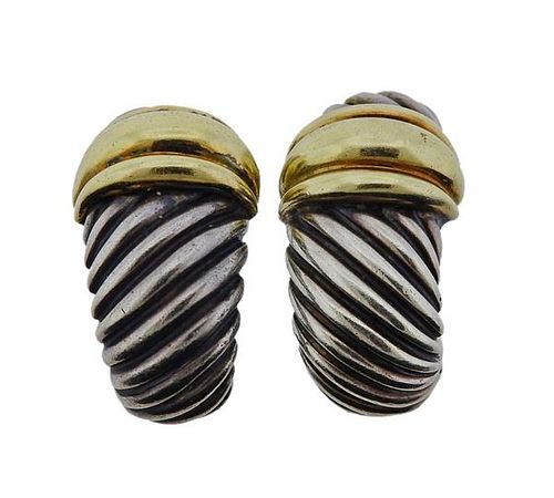 David Yurman Silver 14K Gold Thoroughbred Shrimp Earrings