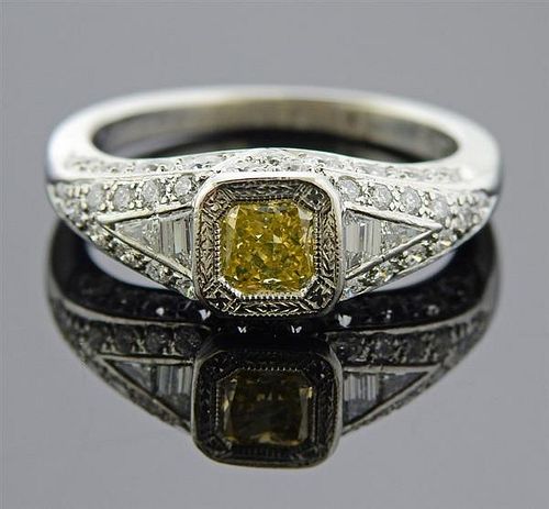 Platinum  Fancy Yellow Diamond Engagement Ring