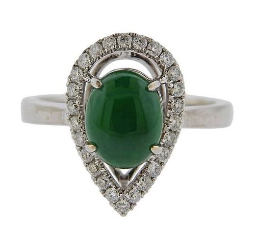 18K Gold Diamond Jade  Ring