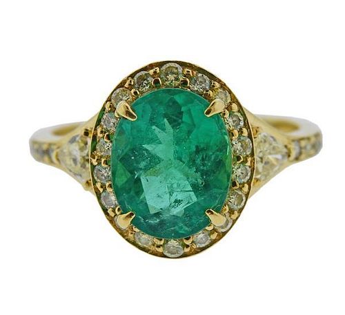 18K Gold Diamond 3.20ct Emerald Ring