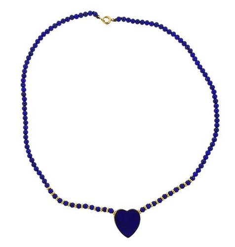 Cartier 18K Gold Lapis Lazuli Cc Heart Necklace