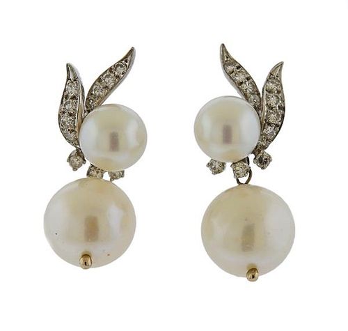 14K Gold Diamond Pearl Earrings