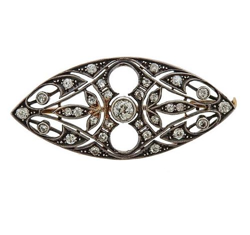 Antique Continental Silver Gold Diamond Brooch Pin