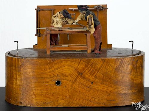 French clockwork automaton of cabinet makers, late 19th c., 10 1/2'' h., 15 1/4'' w.