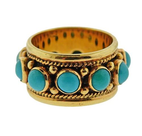 Vintage 14k Gold Turquoise Band Ring 
