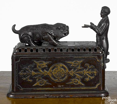 Ives, Blakeslee & Co. cast iron Bulldog Savings mechanical bank, ca. 1900, 7 1/4'' h.