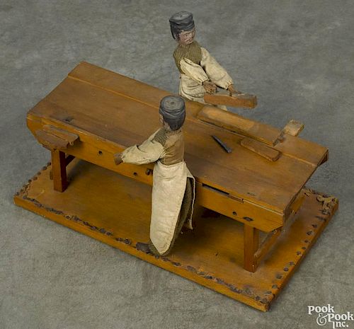 Wood and composition articulated cabinet maker toy, late 19th c., 9 1/4'' h., 15'' w.