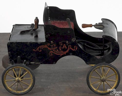 Tin wind-up horseless carriage, ca. 1900, 10 1/2'' l.