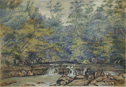 WOELFLE, Arthur. Watercolor. River Landscape.
