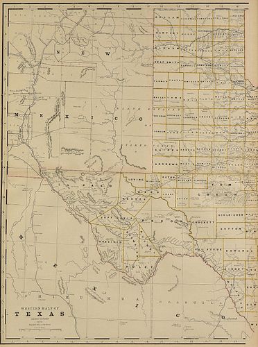 AN ANTIQUE MAP, "Western Half Of Texas," CHICAGO, CIRCA 1889,