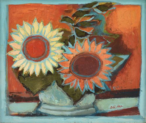 DAVID ADICKES (American/Texas b. 1927) A PAINTING, "Sunflowers," 1970,