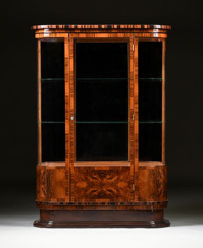 AN ART DECO ROSEWOOD AND FIGURED WALNUT GLAZED DISPLAY CABINET, 20TH CENTURY,