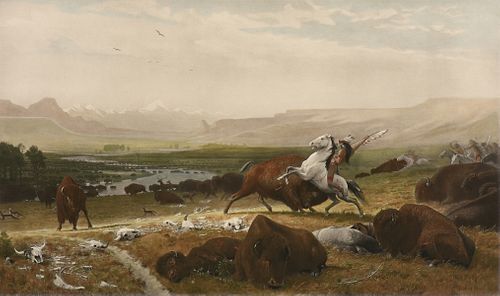 ALBERT BIERSTADT (German/American 1830-1902) A PRINT, "The Last of the Buffalo," 1891,