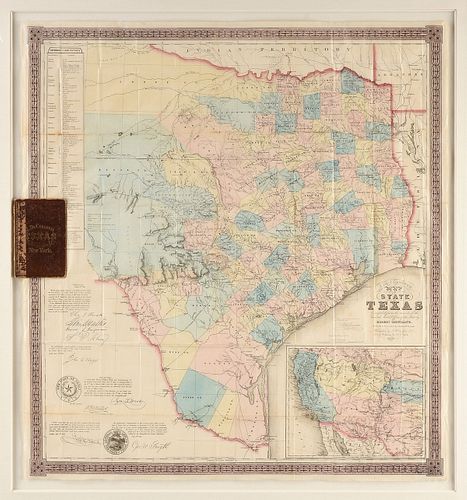 AN ANTEBELLUM MAP, "J. De Cordova's Map of the State of Texas," NEW YORK, 1856,
