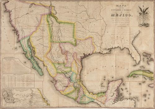 AN ANTIQUE  MAP, "Mapa de los Estados Unidos de Méjico," NEW YORK, 1828,