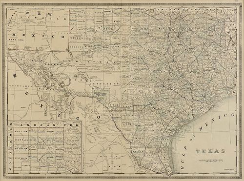 A VINTAGE MAP, "Texas," CIRCA 1890, 